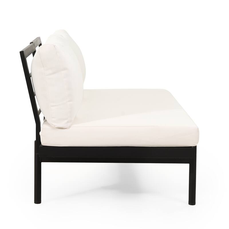 Roomfitters Outdoor 2 Seater Sofa with Cushions and Side Table, Left/Right Facing Sectional, Beige