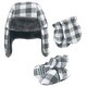 preview thumbnail 2 of 0, Hudson Baby Unisex Baby Trapper Hat, Mitten and Bootie Set, Charcoal White Plaid 12-18 Months - Charcoal White Plaid