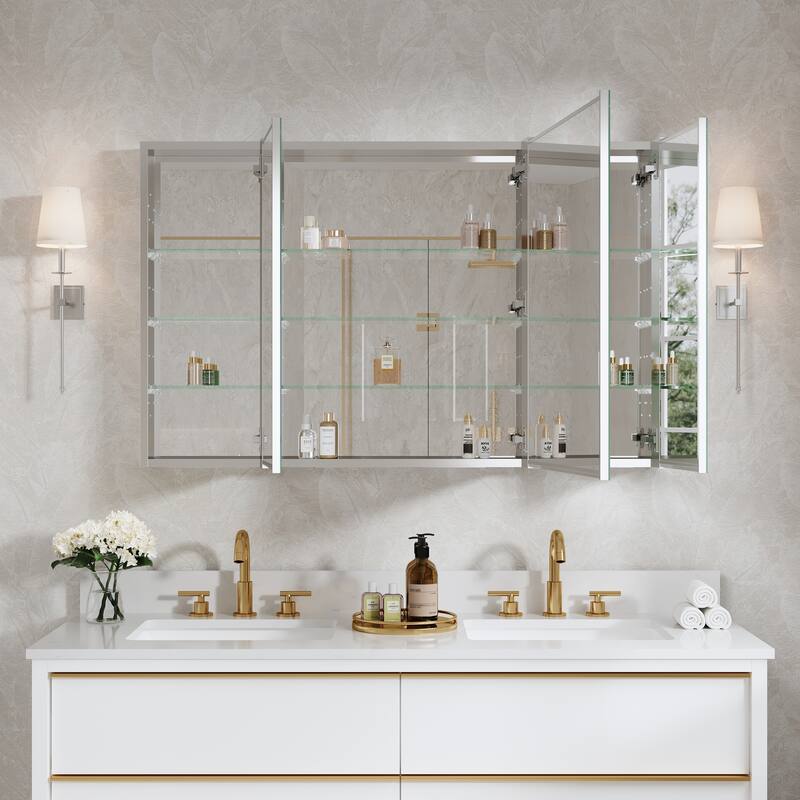 48"W X 30'H Bathroom Recessed or Surface Wall Mount Medicine Cabinet With Adjustable Glass Shelves