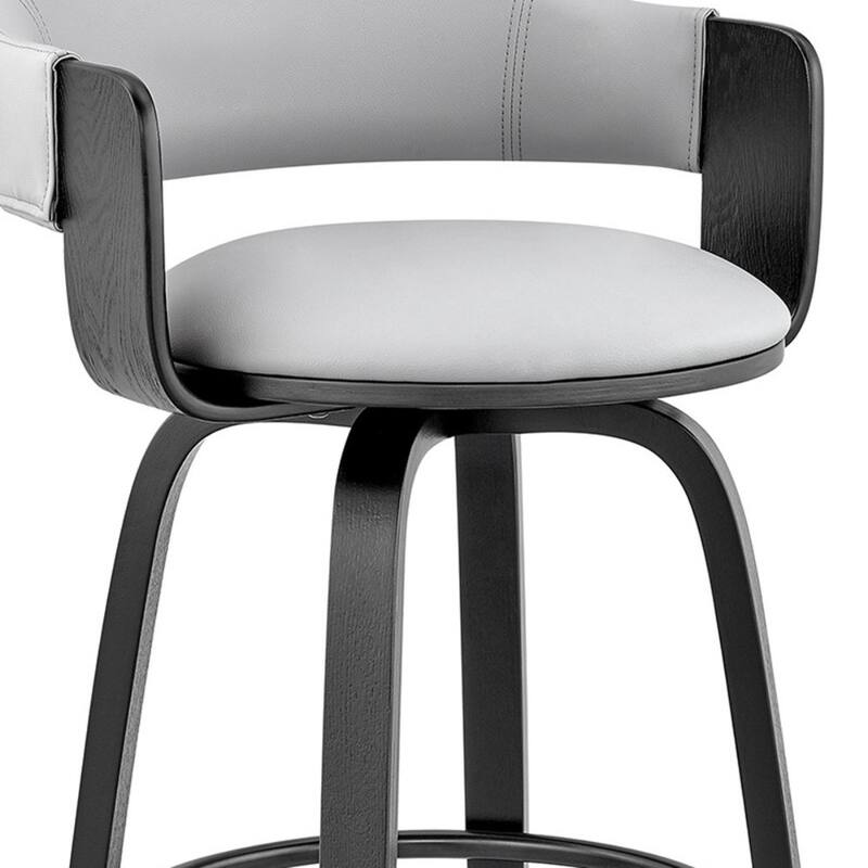 Contemporary Grey Faux Leather Swivel Bar Stool with Backrest and Footrest for Kitchen Island