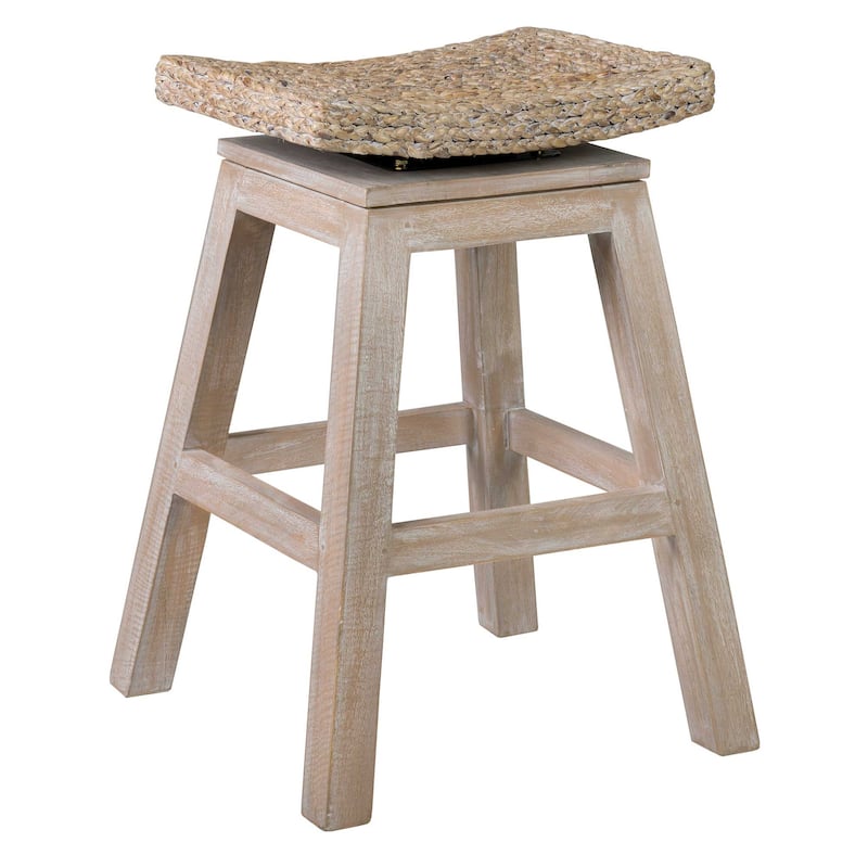 Wood And Natural Water Hyacinth Saddle Stool by East at Main