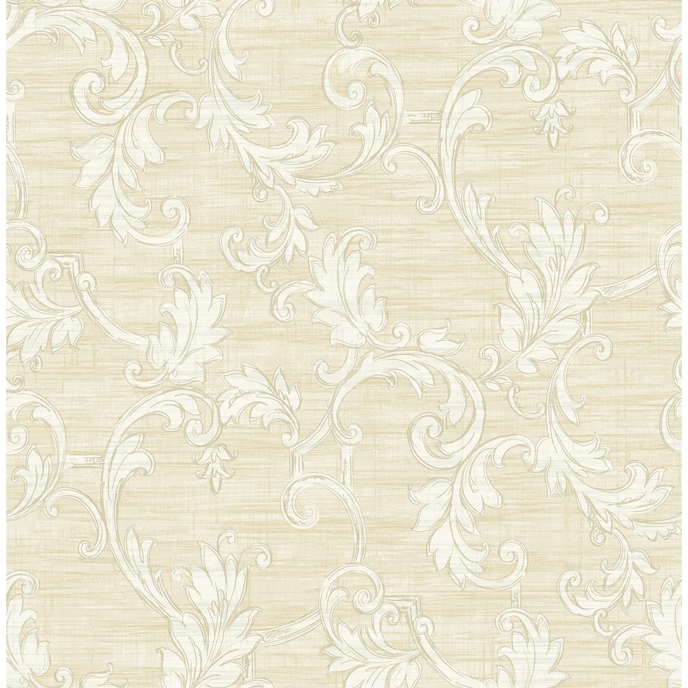 Seabrook Designs Darlene Leaf Scroll Unpasted Wallpaper
