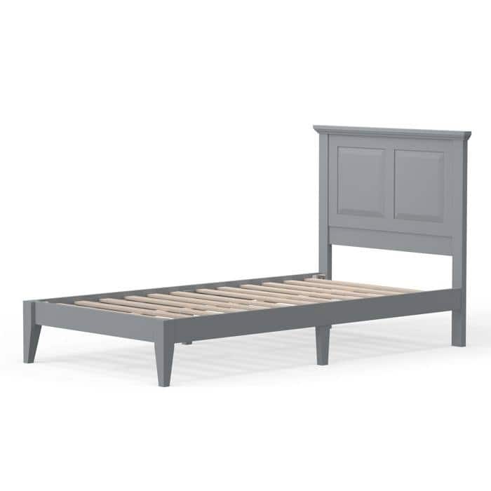 Solid Oak Platform Bed with Tapered Legs and Headboard