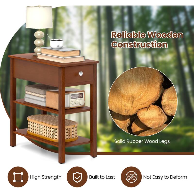 3-Tier Narrow End Table with Drawer and Storage Shelves Set of 2 - 23.5" x 12" x 24.5"