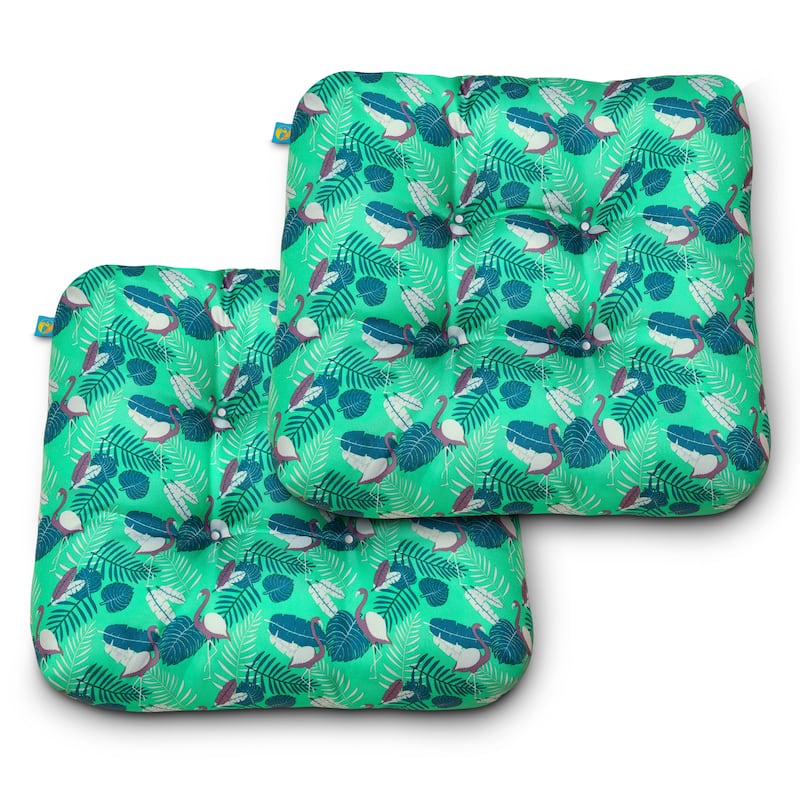 Duck Covers Water-Resistant Indoor/Outdoor Seat Cushions, 19 x 19 x 5 Inch, 2 Pack - Mojito Flamingo