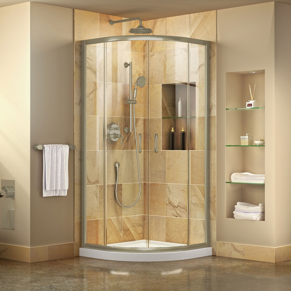 DreamLine Prime 36 in. x 36 in. x 74 3/4 in. Sliding Shower Enclosure and Shower Base Kit - 36" x 36" - 36" x 36"