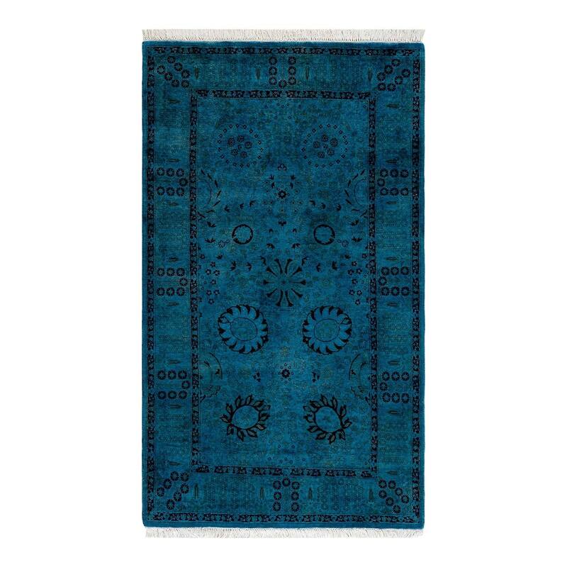 Overton Hand Knotted Wool Vintage Inspired Modern Contemporary Overdyed Blue Area Rug - 3' 1" x 5' 5"