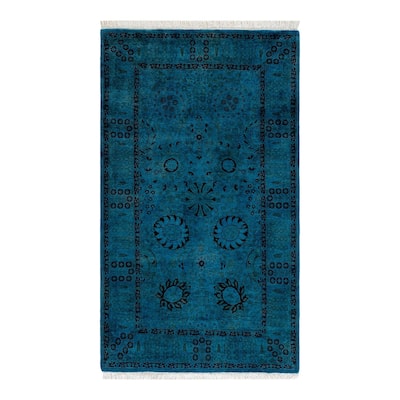 Overton Hand Knotted Wool Vintage Inspired Modern Contemporary Overdyed Blue Area Rug - 3' 1" x 5' 5"