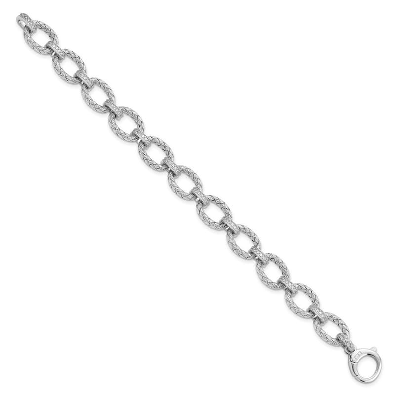 Curata 11mm 925 Sterling Silver Polished Rhodium Plated CZ Cubic Zirconia Simulated Diamond Woven Link Bracelet 7.25 Inch