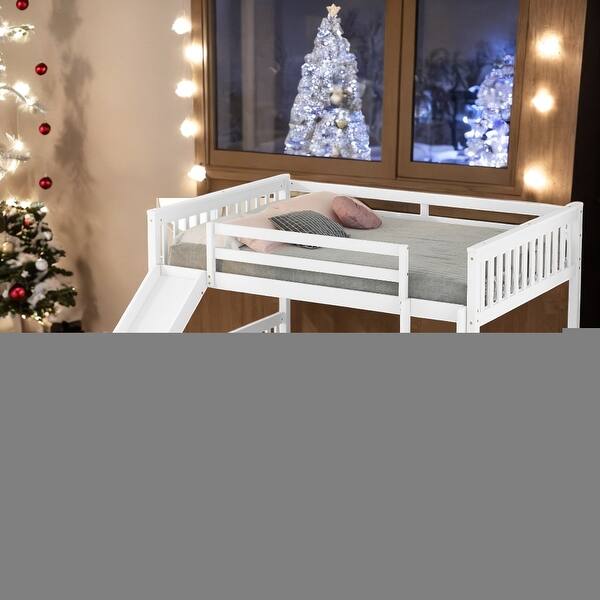 slide 2 of 20, Full over Full Bunk Bed with Slide and Ladder