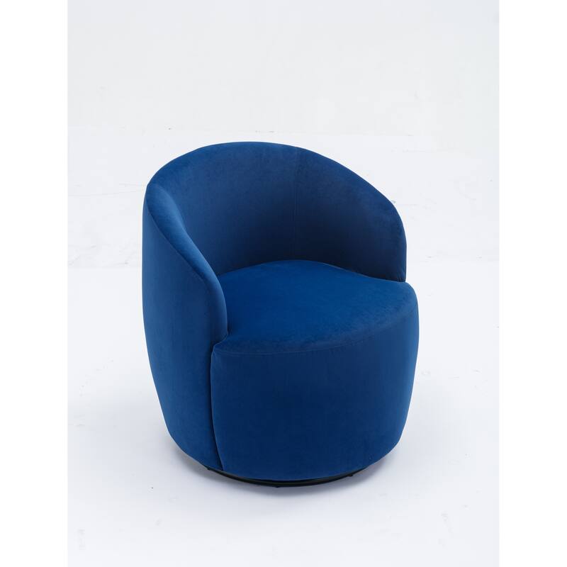 Modern Barrel Swivel Accent Chair with Metal Base, Round Velvet Upholstered Reading Chair w/ Curved Back for Living Room Bedroom