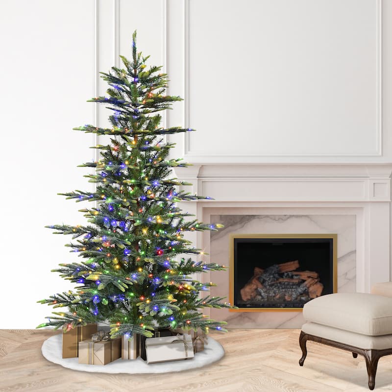 Puleo International 6.5' Pre-Lit Artificial Aspen Fir Tree with Dual-Color LED Lights - 6.5 Foot