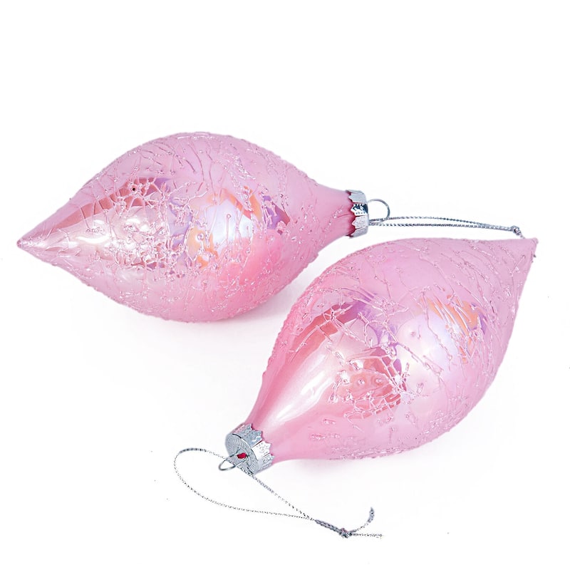 Pink Icicle Glass Christmas Tree Ornament Set of 2 - 2.7 х 5.4"
