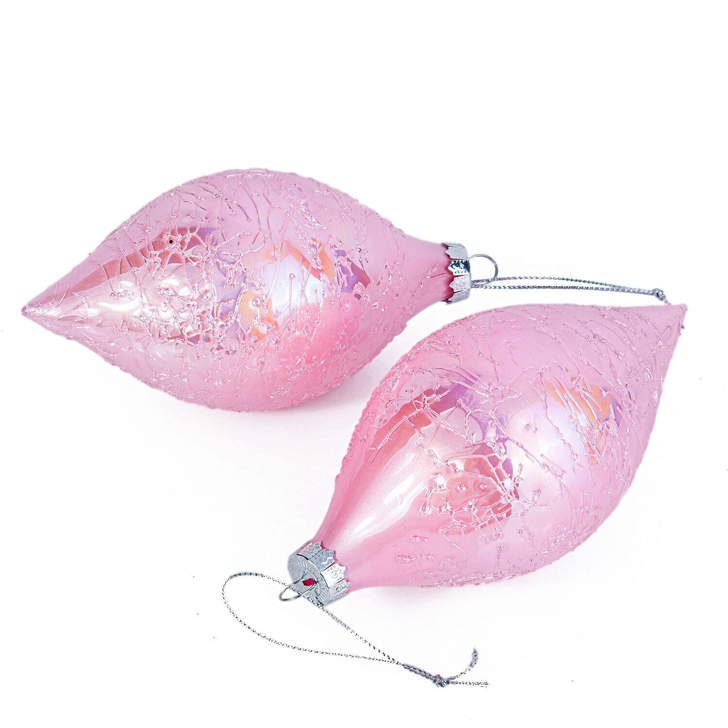 Pink Icicle Glass Christmas Tree Ornament Set of 2 2.7 х 5.4" Bed