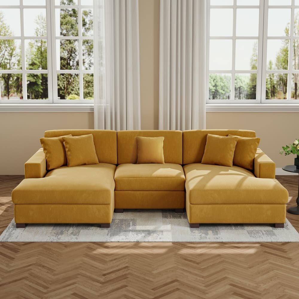 Upholstered Oversized Modular Sectional Sofa Set Corduroy Sleeper Sofa With Chaise