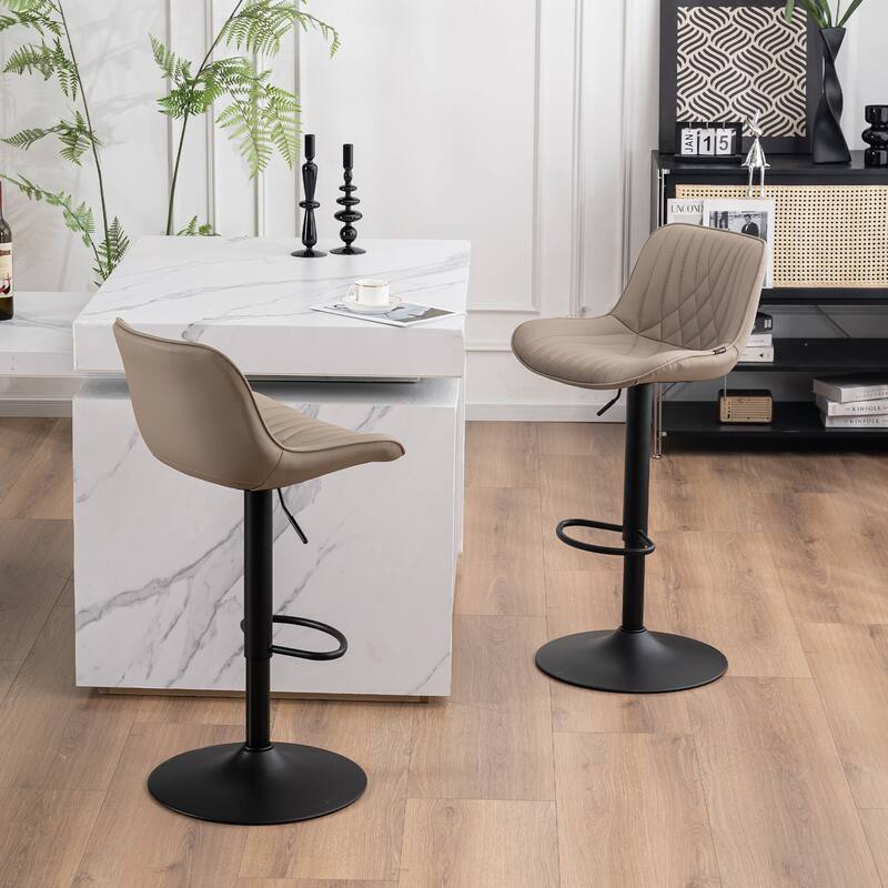 Adjustable Bar Stools Set of 2, Faux Leather Swivel Bar Chairs