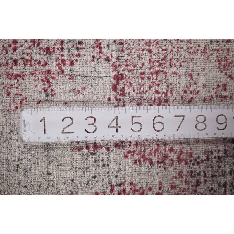 All-Over Red Gray Abstract Indian Area Rug Hand-Knotted Wool Carpet - 7'11"x 9'9"