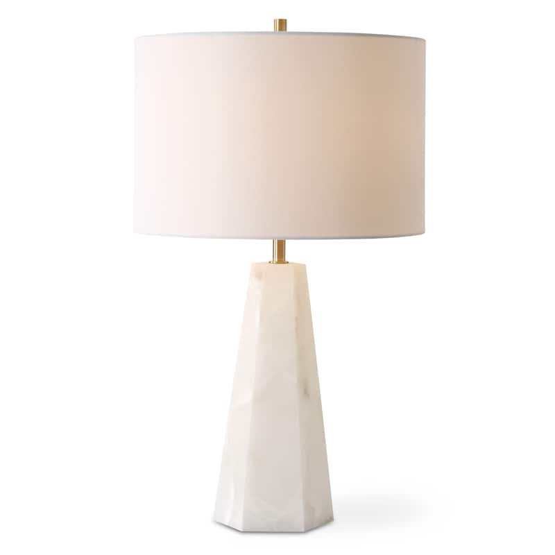 Silver Orchid Hexagon Marble Accent Lamp with Linen Shade and Brass Accents - 14 x in x 14 x in 23