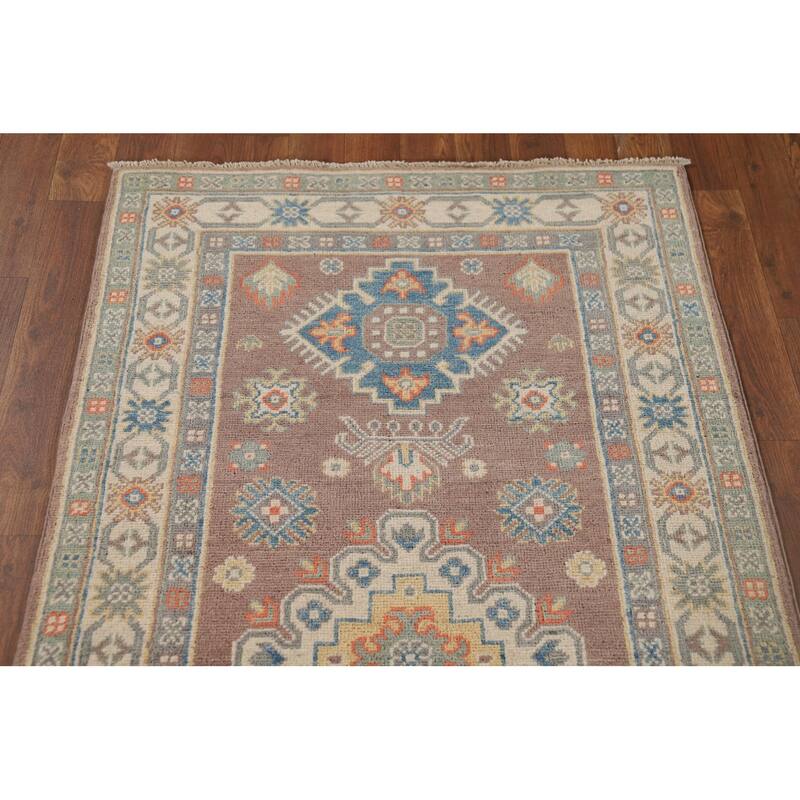 Geometric Kazak Oriental Runner Rug Handmade Wool Carpet - 2'9" x 9'10"