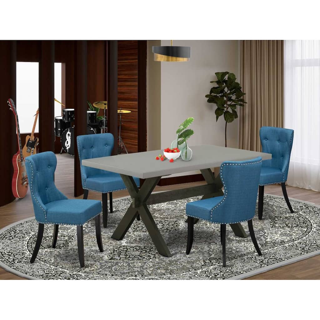 HomeStock 5-Piece Natural Oak Finish Solid Wood Top Dining table with 4 Chairs