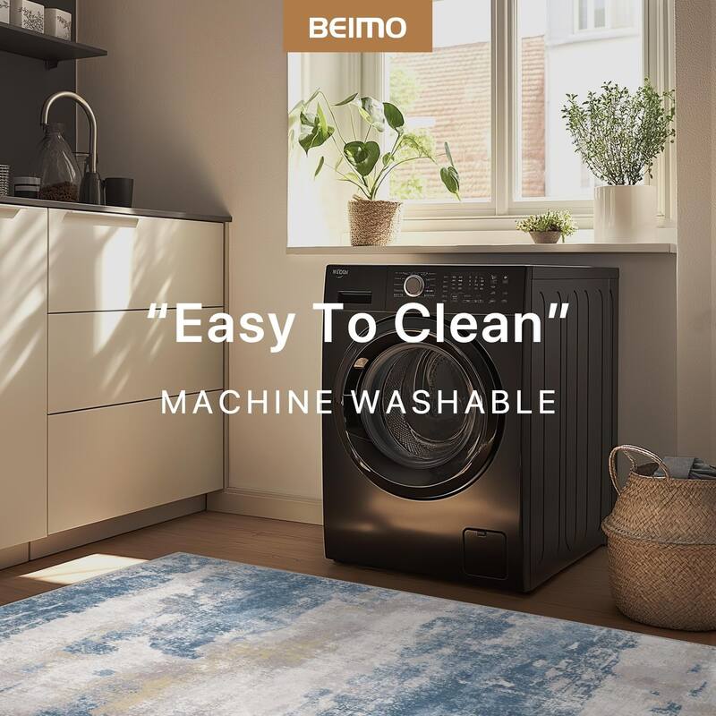 Mcow Modern Abstract Blue & Cream Low-Pile Area Rug