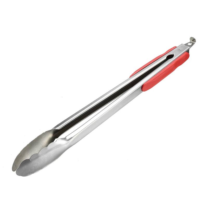 Stainless Steel Barbecue Tongs, Non-Slip Grip BBQ Grilling Accessories - Silver Tone, Red