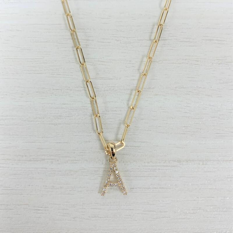 Joelle Collection Diamond Initial Letter Necklace Paperclip 14K Gold 16-inch Chain 1/10 TDW Necklace