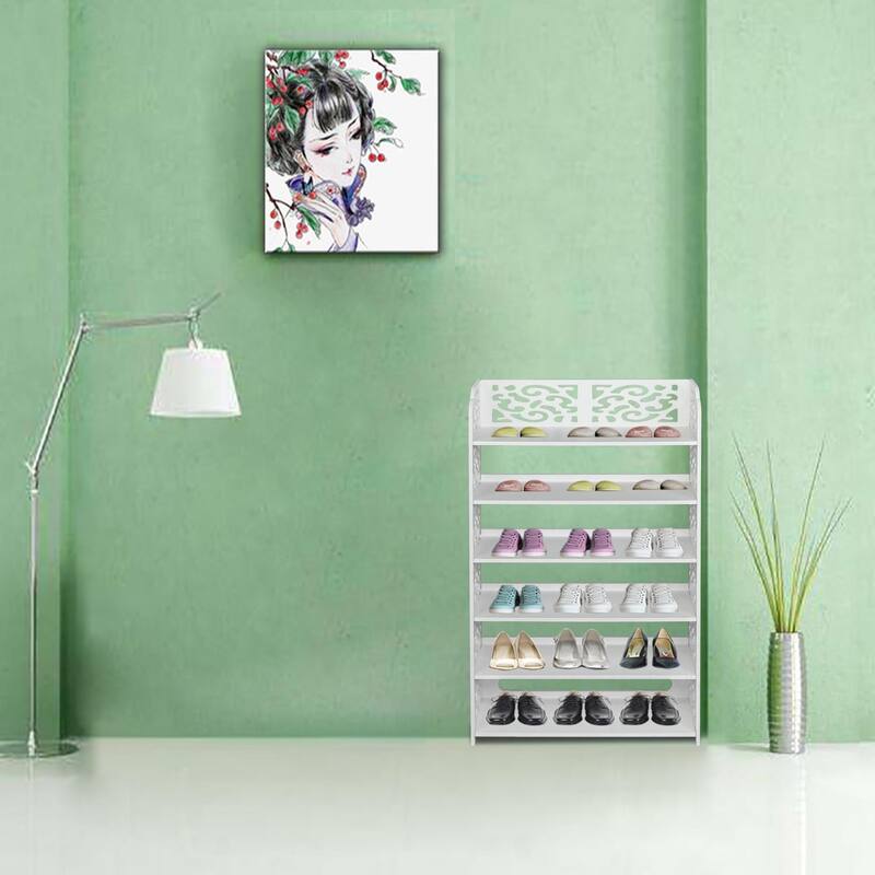 6 Tiers Shoes Rack Storage Organizer Wood-Plastic Board Shoe Tower Free Standing