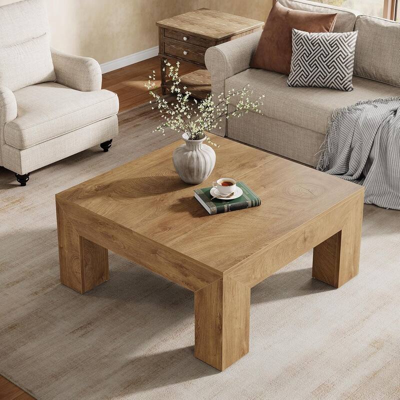 39.37-Inch Farmhouse Square Coffee Table for Living Room, Low Large Center Tea Accent Table