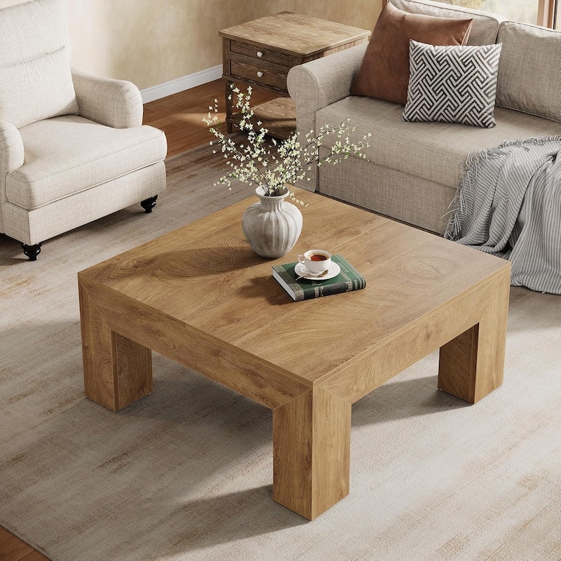 Farmhouse Square Coffee Table for Living Room, 39.37-Inch Low Large Center Tea Accent Table