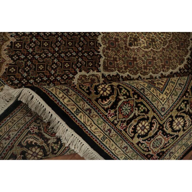 Hand Knotted Oriental 100% Wool Carpet Traditional Floral Black Tabriz-Mahi Area Rug - 6' 7'' X 6' 5''