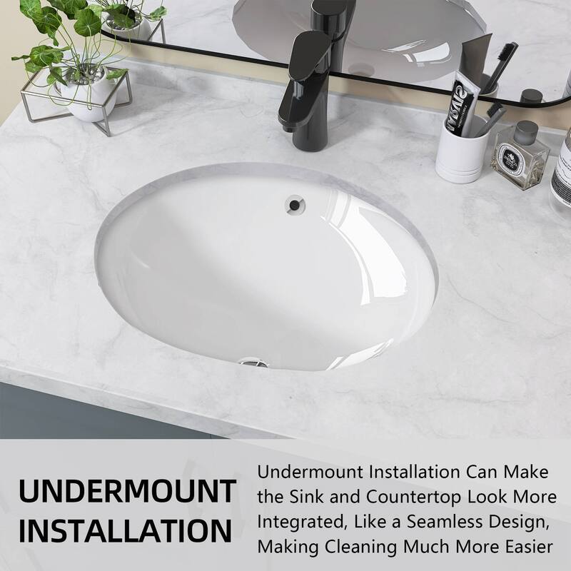 17" Oval Vitreous China Undermount Bathroom Sink With Overflow (2 Pack) - 17" Oval Undermount Bathroom Sink(2 Pack)