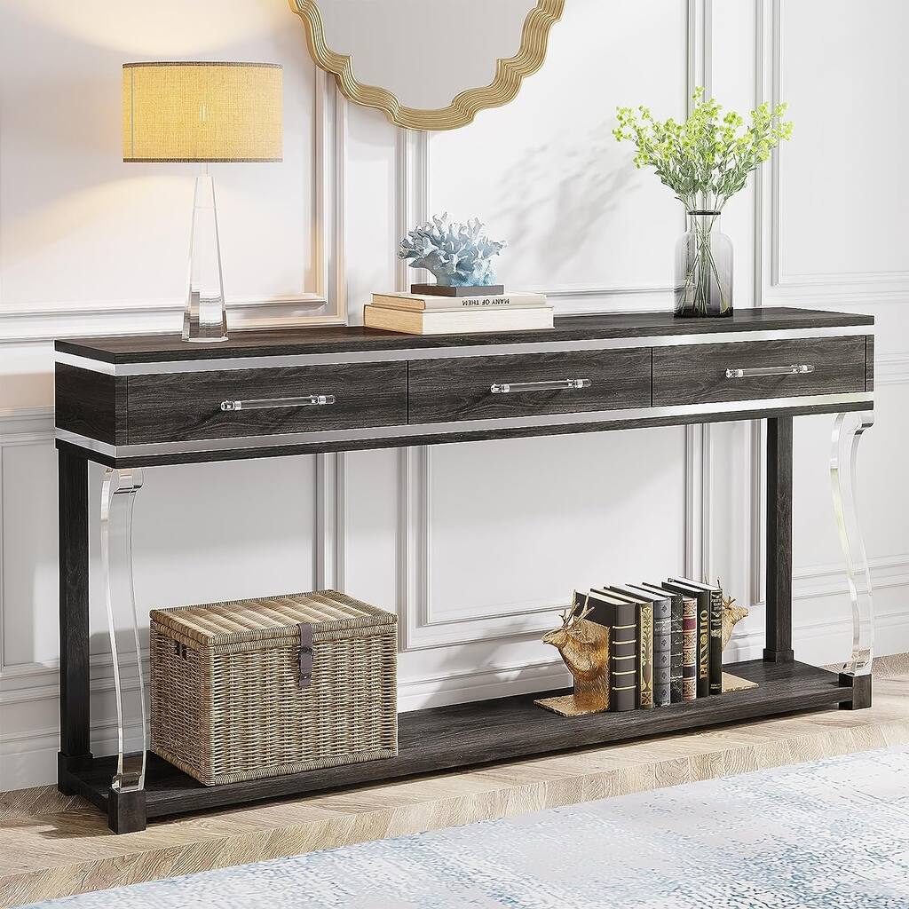 63-Inch Console Table with 3 Drawers and Acrylic Legs