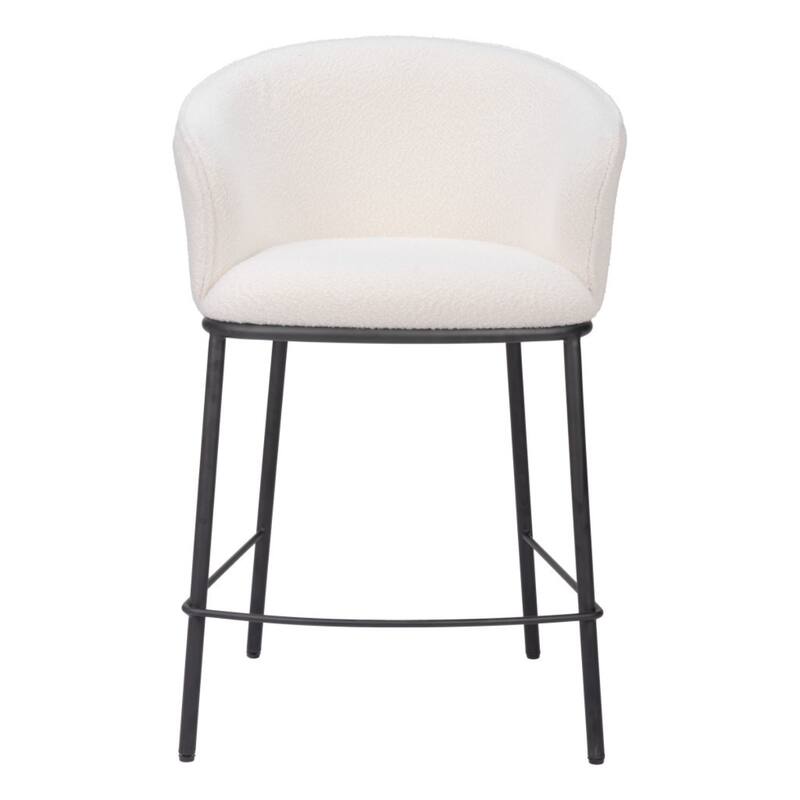 26-Inch Bucket Seat Counter Stool in Ivory Shearling with Arms and Back Black Powder Coated Steel Legs - 37”H x 24.4”W x 24”D