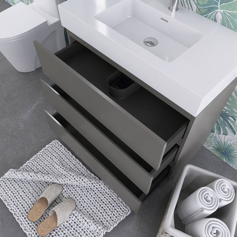 Freestanding Bathroom Vanity with White Solid Surface Top