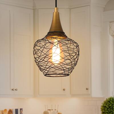 Modern Black Pendants Metal Wire Island Lights Cage Dimmable Ceiling Lights - D7" x H11.5 "