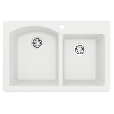 Top Mount 33-inch Large/Small Bowl Quartz Kitchen Sink - 33" x 22" x 9"