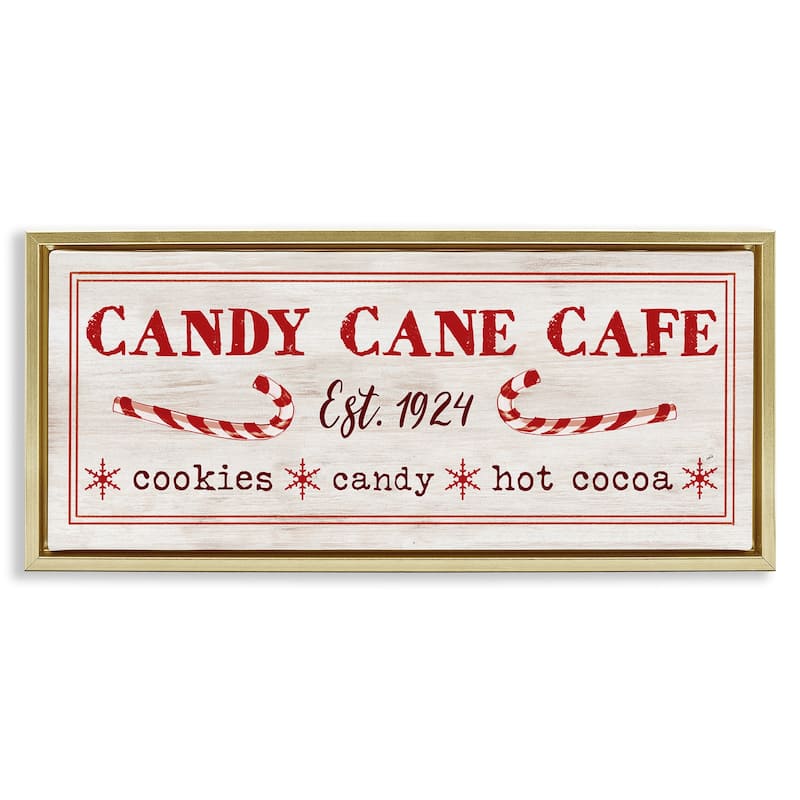 Stupell Vintage Candy Cane Cafe Framed Floater Canvas Wall Art Design By Dogwood Portfolio - 25 x 11 - Gold
