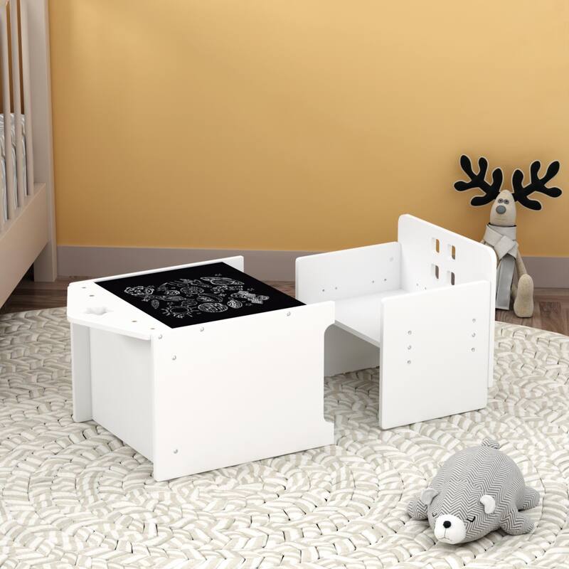 Anmytek Kids Montessori Weaning Table and Chair Set Wooden Toddler Activity Table with Blackboard