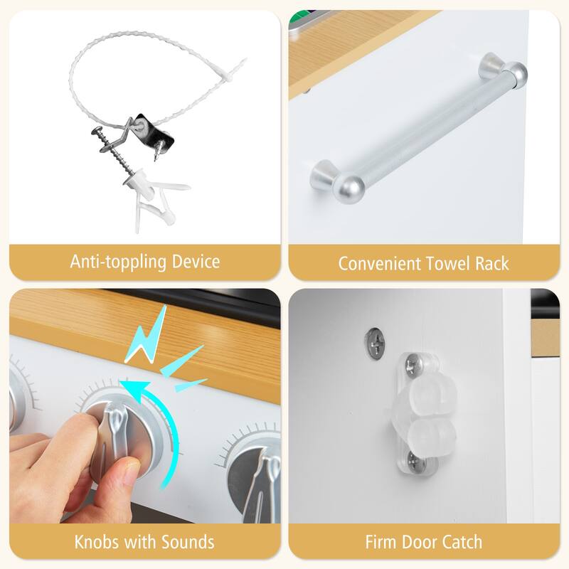 Gymax Kids Pretend Kitchen Play Set Toddler Toy Wooden Chef Height