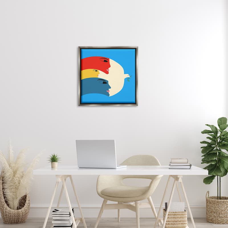 Stupell Peaceful Dove with Faces Framed Floater Canvas Wall Art Design By Carrie Cantwell