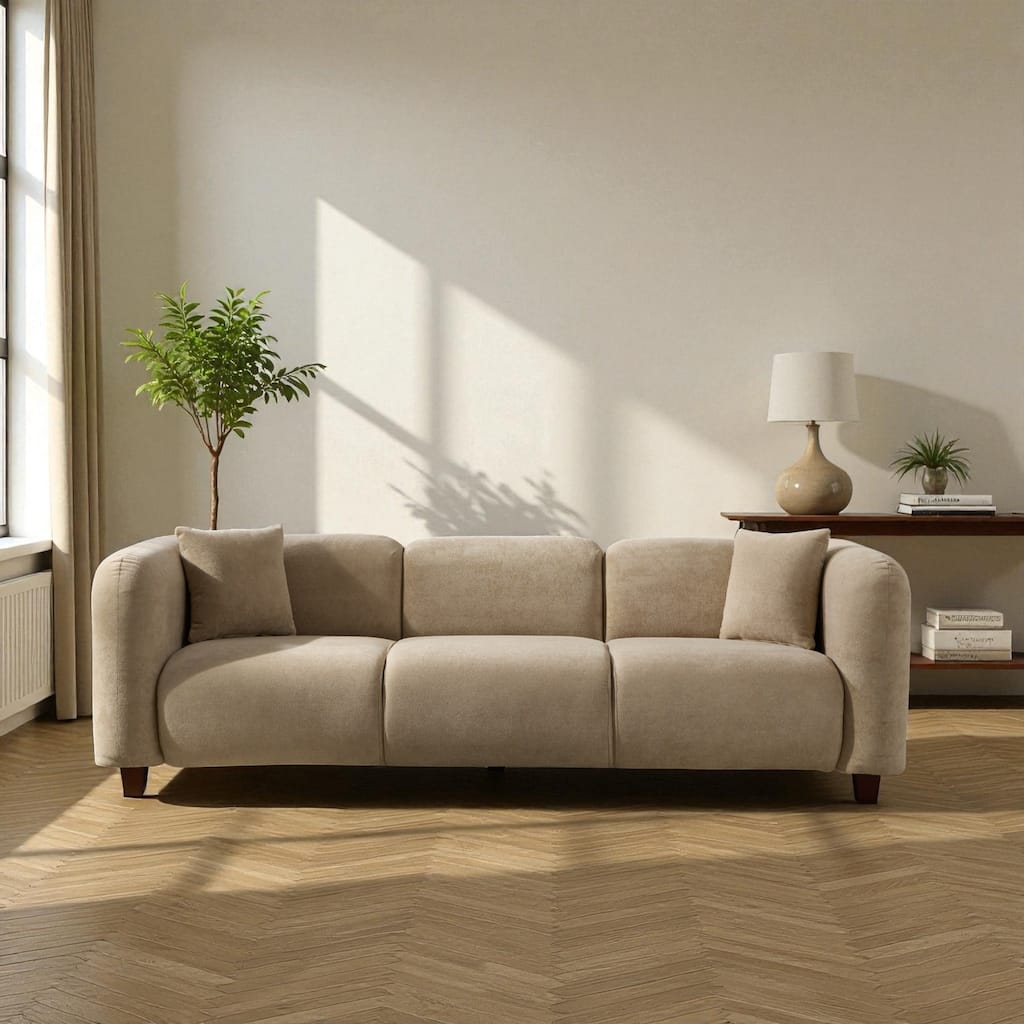 87" Modern Upholstered 3-Seat Sofa, Durable Fabric Couch with Foam Cushions for Living Room & Apartments