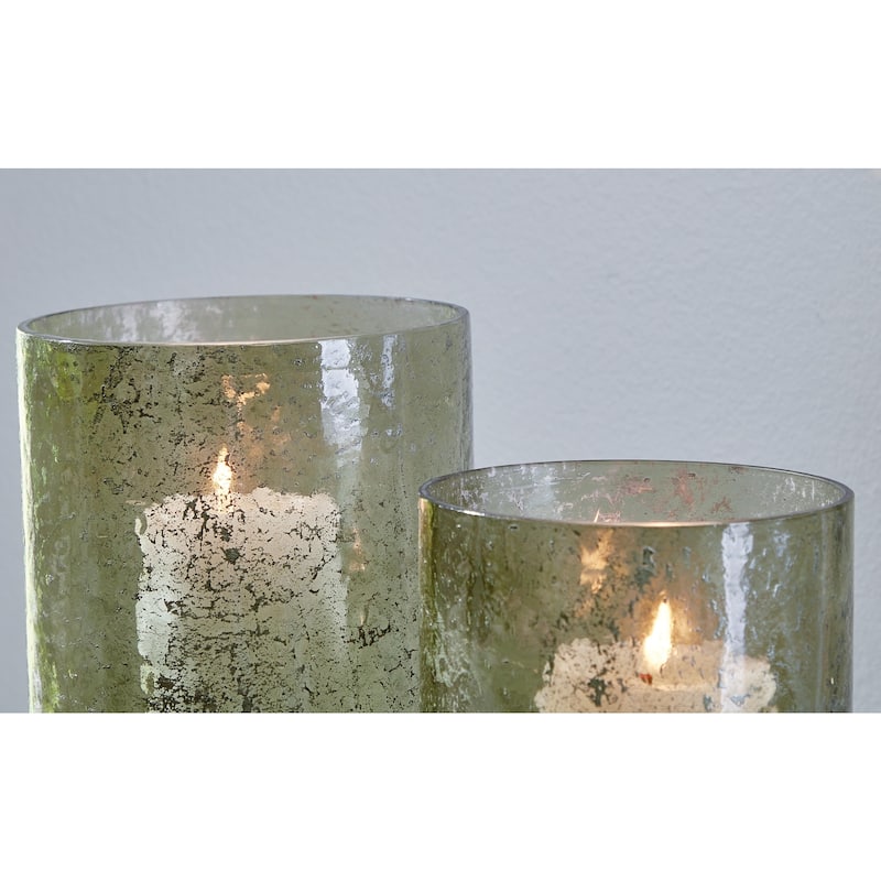 Signature Design by Ashley Clarkton Green Candle Holder Set (Set of 2) - 6.25"W x 6.25"D x 10.13"H