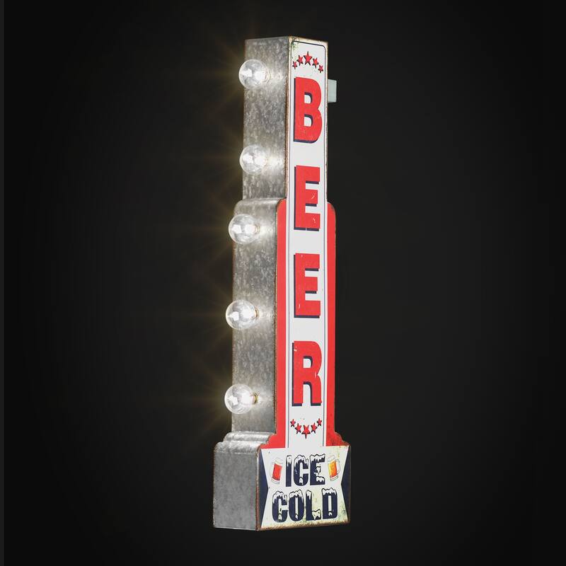 Metal LED Ice Cold Beer Marquee Wall Sign - 28" x 9" x 3"