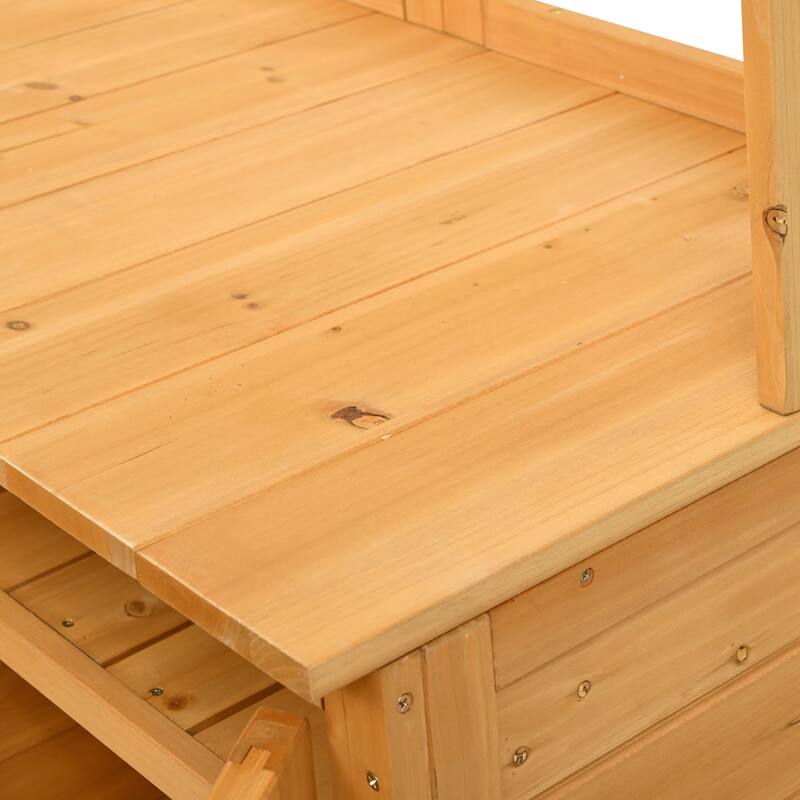 Solid Fir Wood Potting Bench Garden Workstation with Hutch, Drawer & Adjustable Shelves, Outdoor Garden Work Table