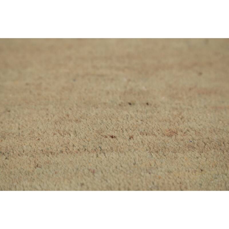 Modern Green Gabbeh Oriental Rug Hand-Knotted Solid Wool Carpet - 2'9" x 3'10"