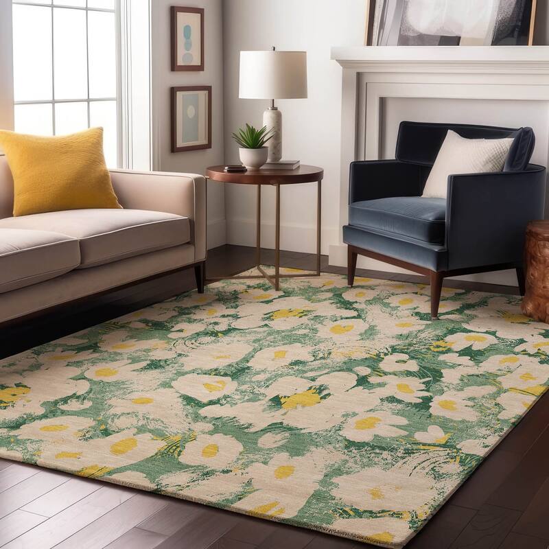 Premium Washable Super Soft Contemporary Floral Mayfield Rug - Green - 9' x 12' - Rectangle