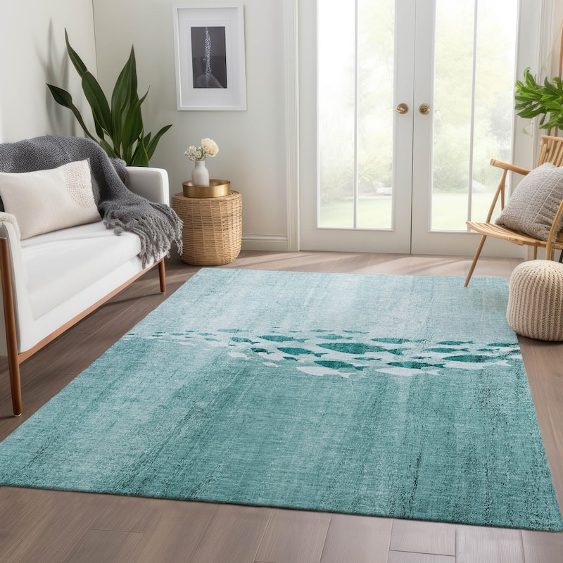 Machine Washable Indoor/ Outdoor Chantille Modern Sea Life Rug - Teal - 8' x 10'