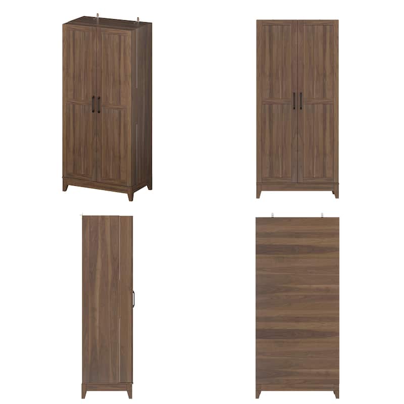 White Light Wood Grain Kitchen Cabinet with Red Wine Drawers Pantry