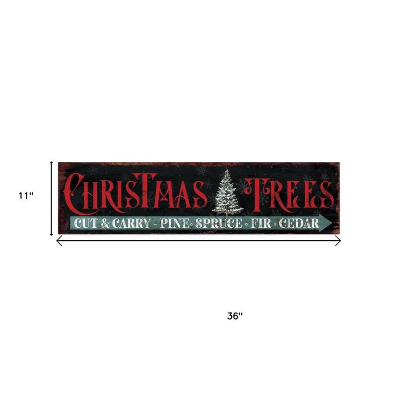 HomeRoots 36" X 11" Black Red And White Christmas Trees Wood Wall Decor